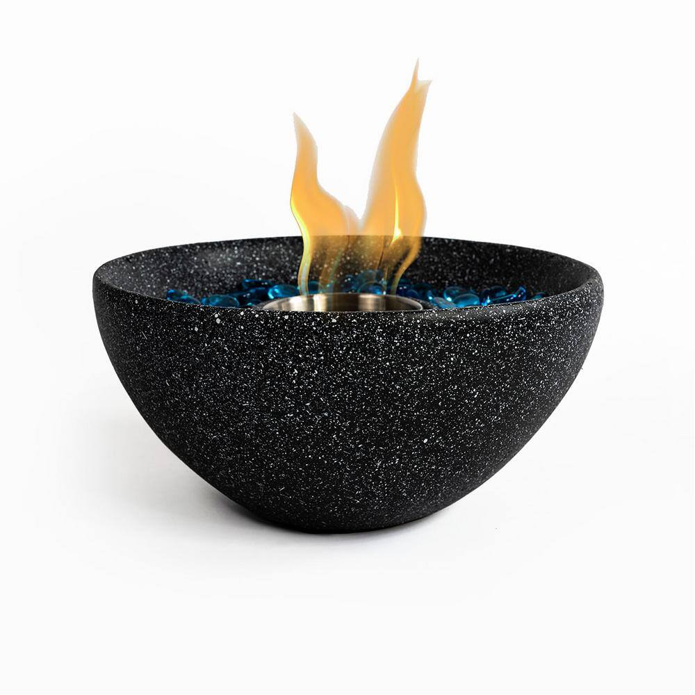 10.63 in. x 10.63 in. x 5.12 in. Black Ethanol Fuel Concrete Tabletop Fire Pit, Personal Fireplace Mini Fire Pit - Hercitys