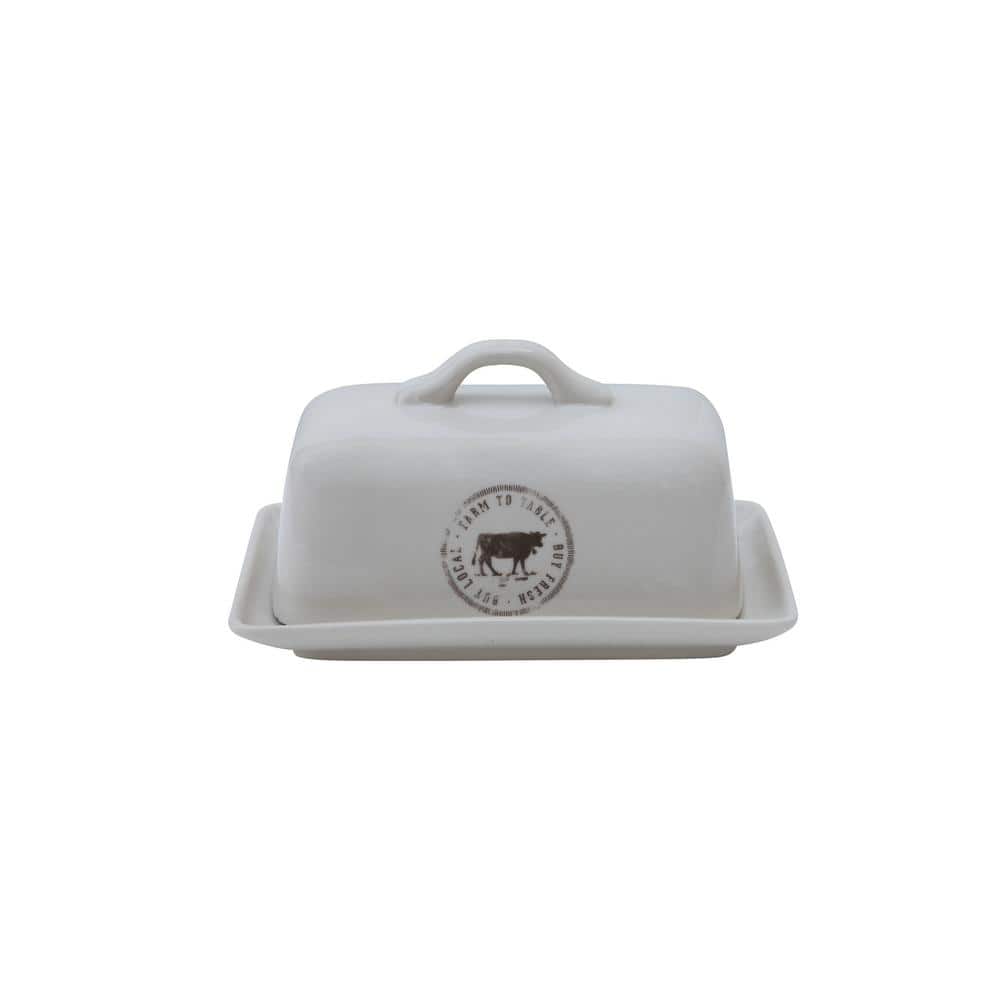 4 oz. White Stoneware Butter Dish (Set of 2 Pieces) - Hercitys