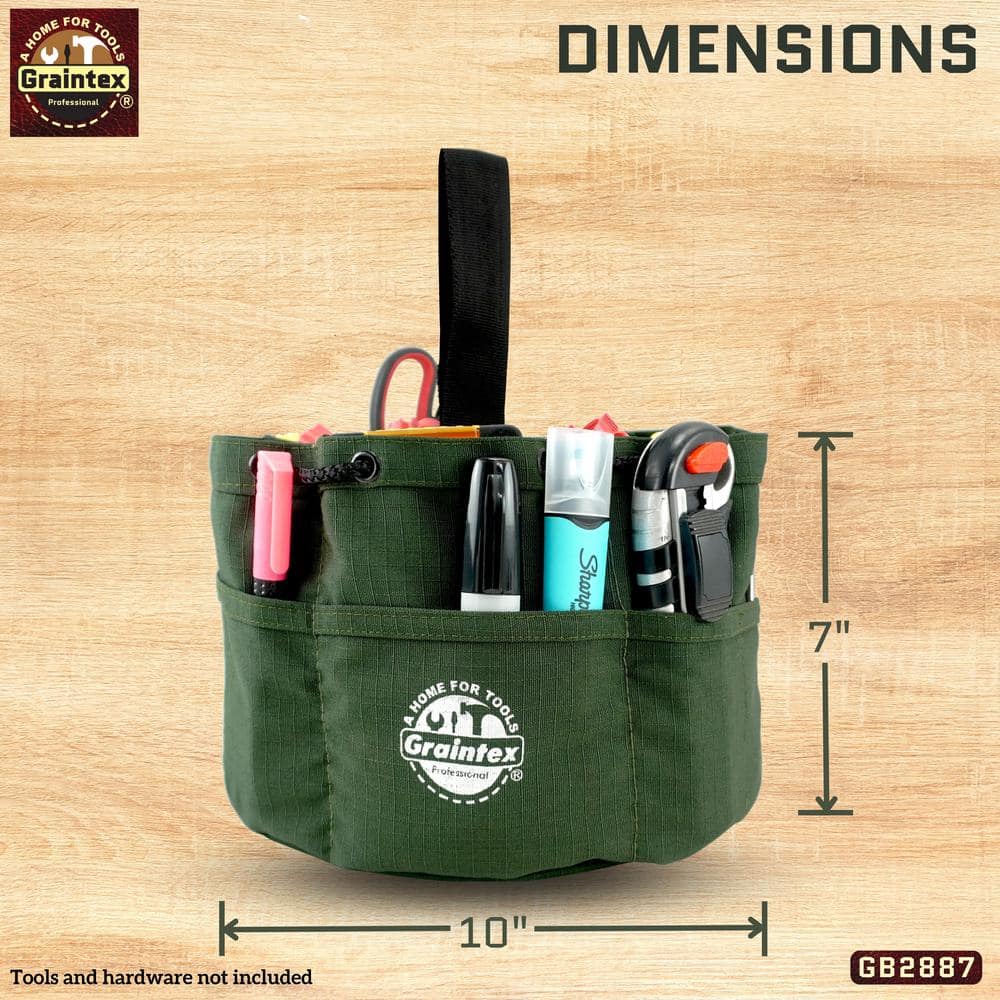 10 in. 18-Pockets Grab Tool Bag with Drawstring Closure in Hunter Green Canvas - Hercitys