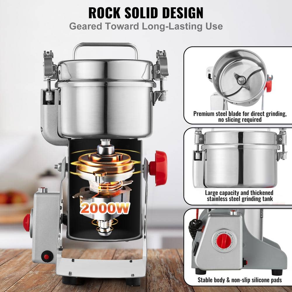 500g Electric Grain Mill Grinder, High Speed 2000-Watt Commercial Grinders, Stainless Steel Pulverize Powder Machine - Hercitys