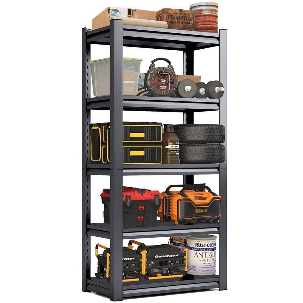 5-Tiers Steel Heavy Duty Adjustable Boltless Design Shelving Unit in Black (31.5 in. W x 63 in. H x 15.7 in. D) - Hercitys