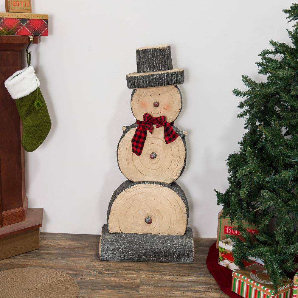 46 in. Tall Extra Large Christmas Snowman Statue with Wood Texture - Hercitys
