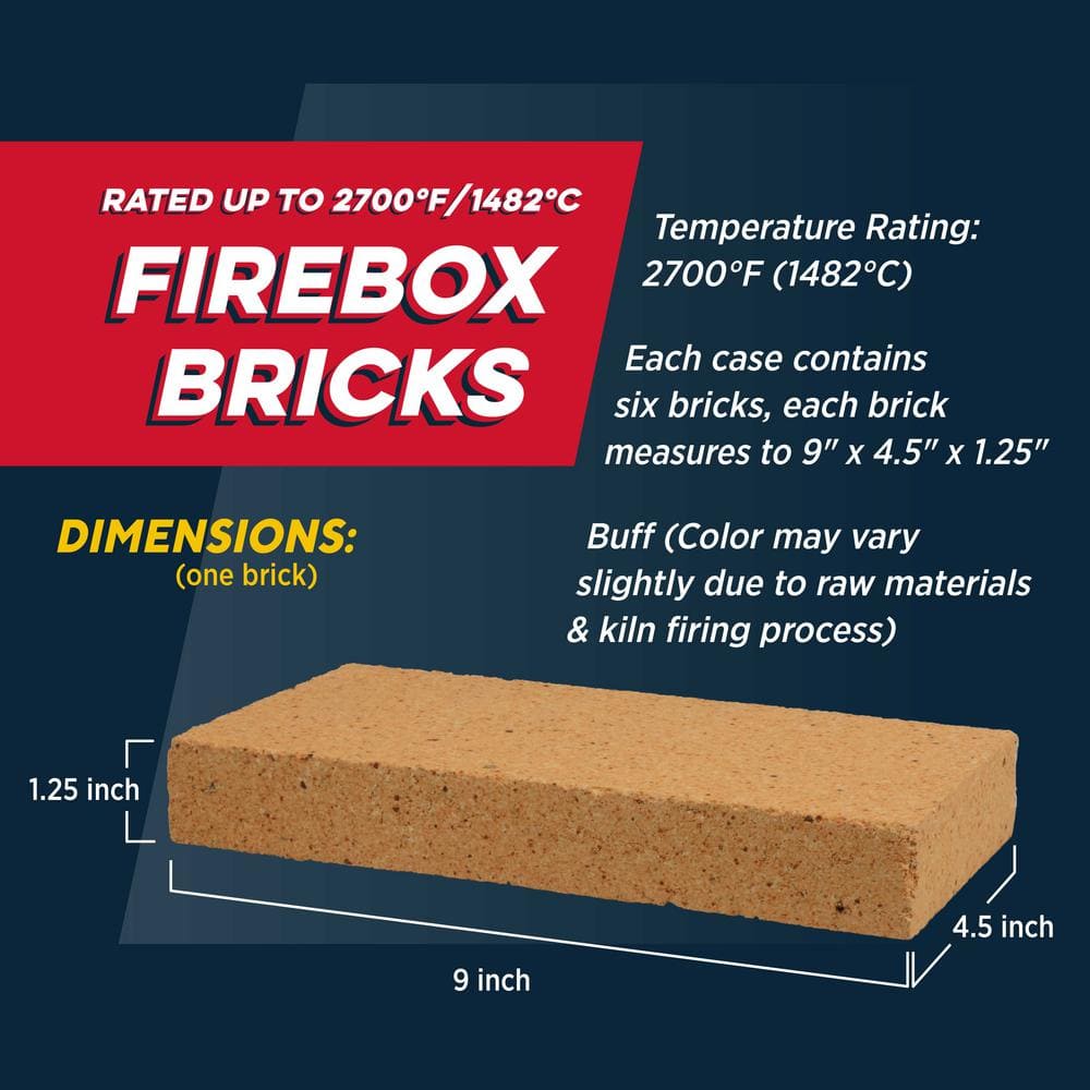 4.5 in. x 9 in. x 1.25 in. Fire Brick (6 per Box) - Hercitys