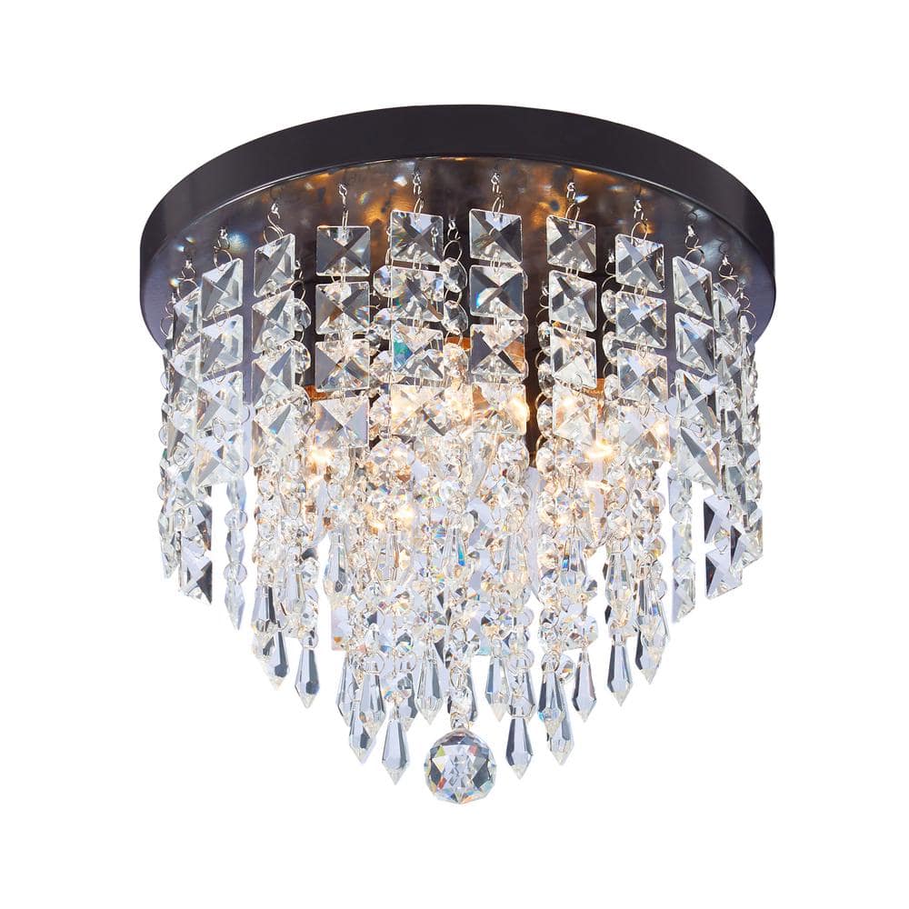 11 in. 5-Light Oiled Bronze Flush Mount Chandelier with K9 Crystals - Hercitys