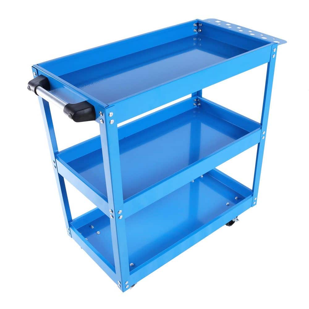 3 Tier Tool Cart on Wheels 450 lb. Heavy-Duty Steel UtilityCart with Lockable Wheels for Kitchen Garage Warehouse, Blue - Hercitys