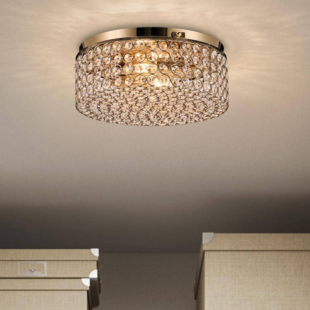 12 in. 2-Light Gold Crystal Flush Mount - Hercitys