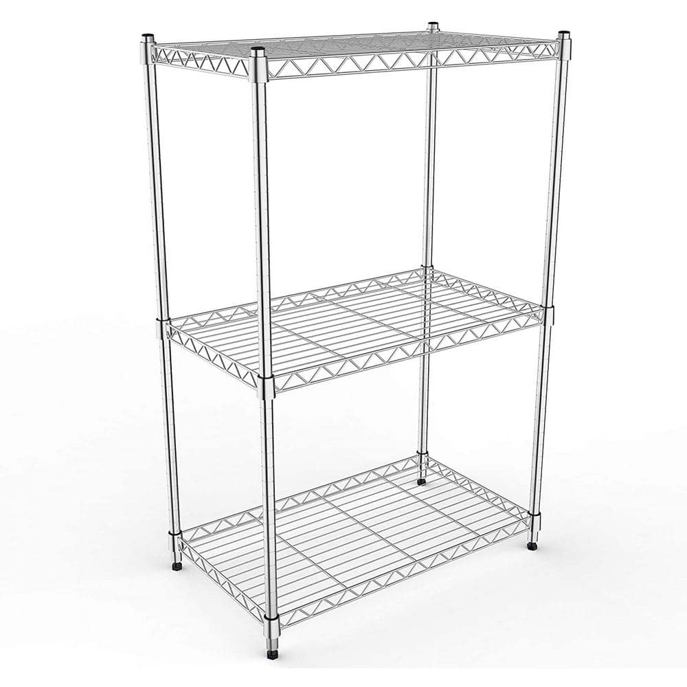 3-Tier Silver Heavy Duty Foldable Metal Kitchen Cart with Wheels Moving Easily Organizer Shelves Great,750 lbs. Capacity - Hercitys