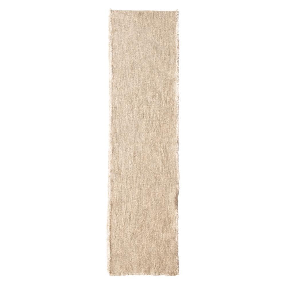 14 in. W x 108 in. L Natural Linen Blend Table Runner with Frayed Edges - Hercitys