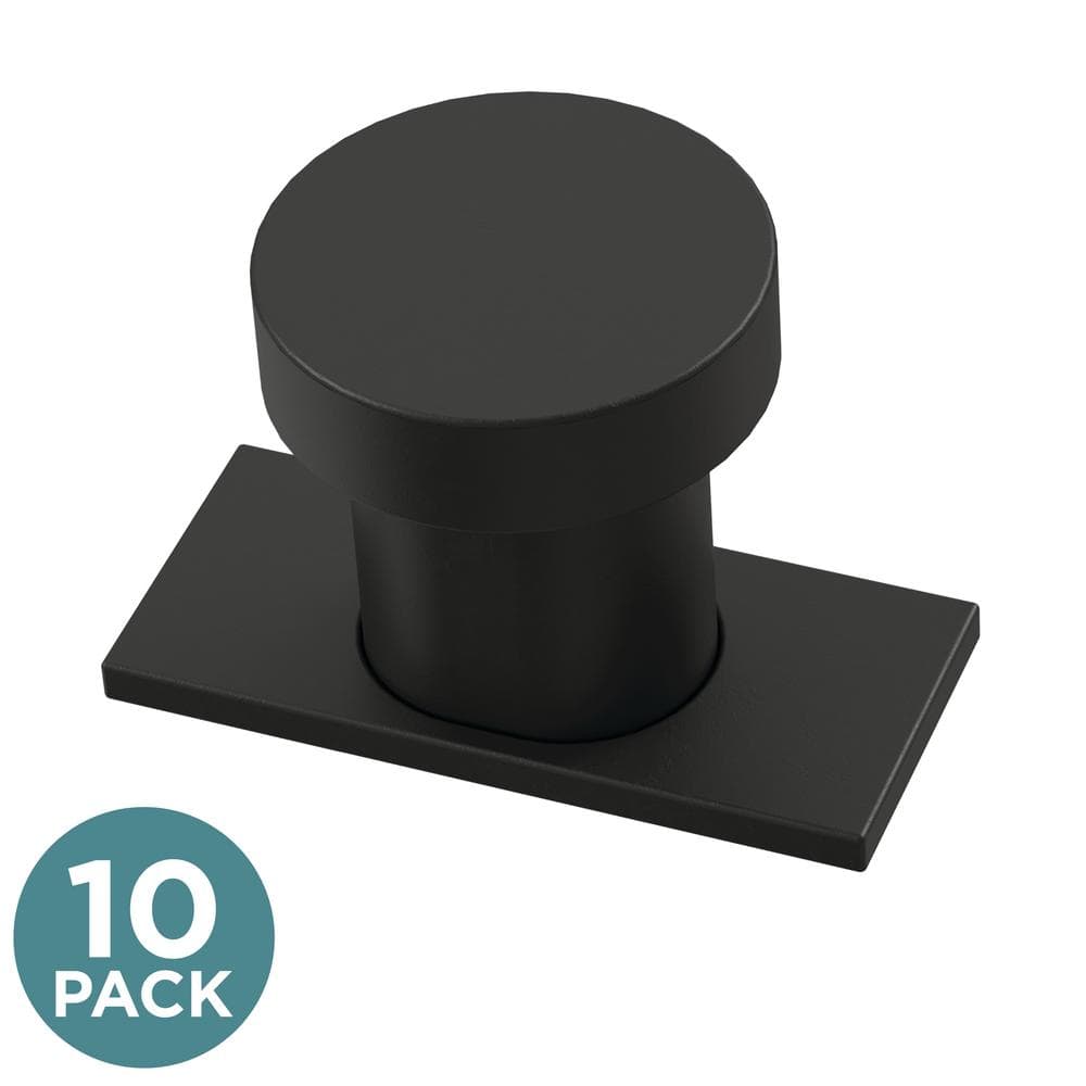 (10-Pack) Geometric Square Backplate 1-3/4 in. (45 mm) Modern Matte Black Round Cabinet Knobs with Backplate - Hercitys