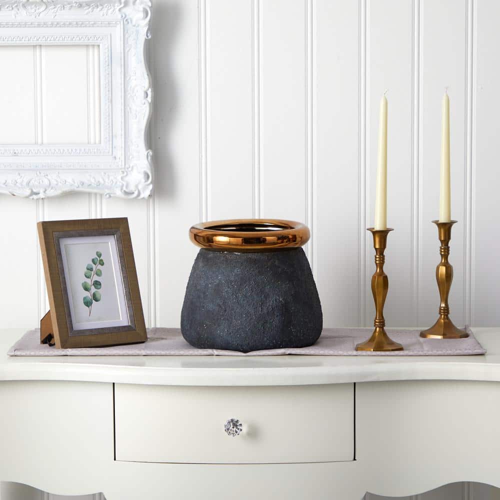 10in. Stone Planter with Bronze Rim - Hercitys