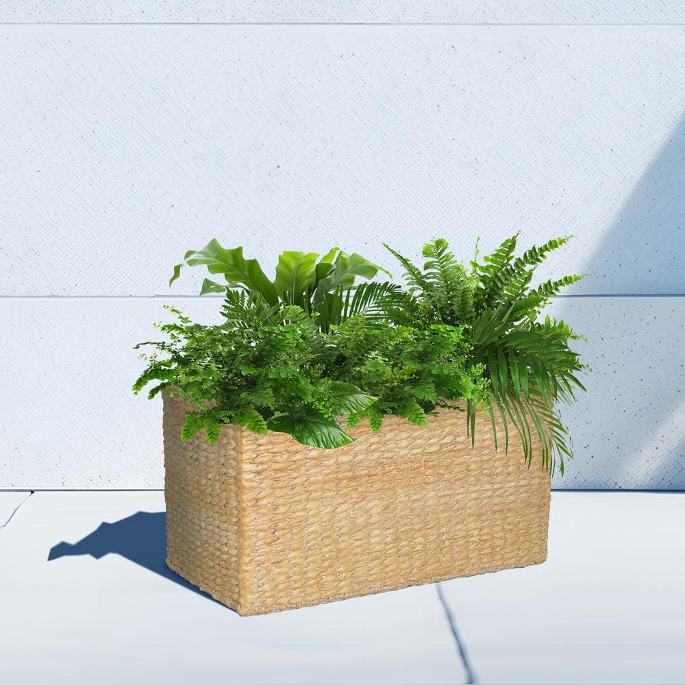 10.5 in. L x 19.5 in. W x 10.25 in. H Rectangular Composite Faux Woven Basket White Wash Beige Troughs - Hercitys