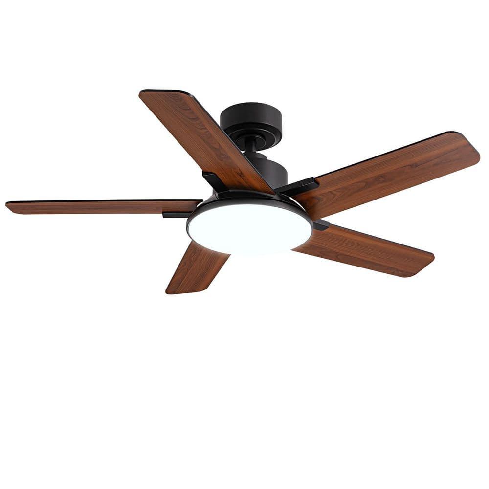 44 in. Indoor Black Downrod Mount Modern Ceiling Fan with Integrated LED with Remote Control Included - Hercitys