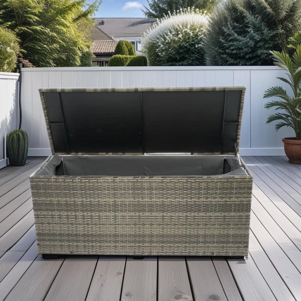 200 Gal. Wicker Deck Box with Lid, Waterproof Outdoor Storage Organizer Shed Bin for Patio Cushions Pillows Toys - Hercitys