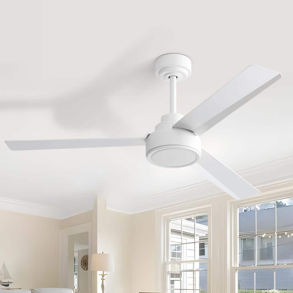 52 in. Indoor/Outdoor Modern White Downrod Ceiling Fan without Lights, 6-Speed Remote Control - Hercitys