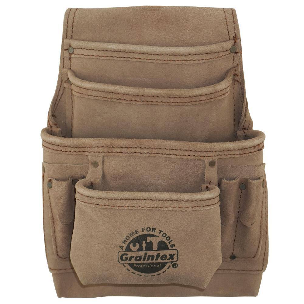 10-Pocket Beige Leather Suede Nail & Tool Pouch - Hercitys