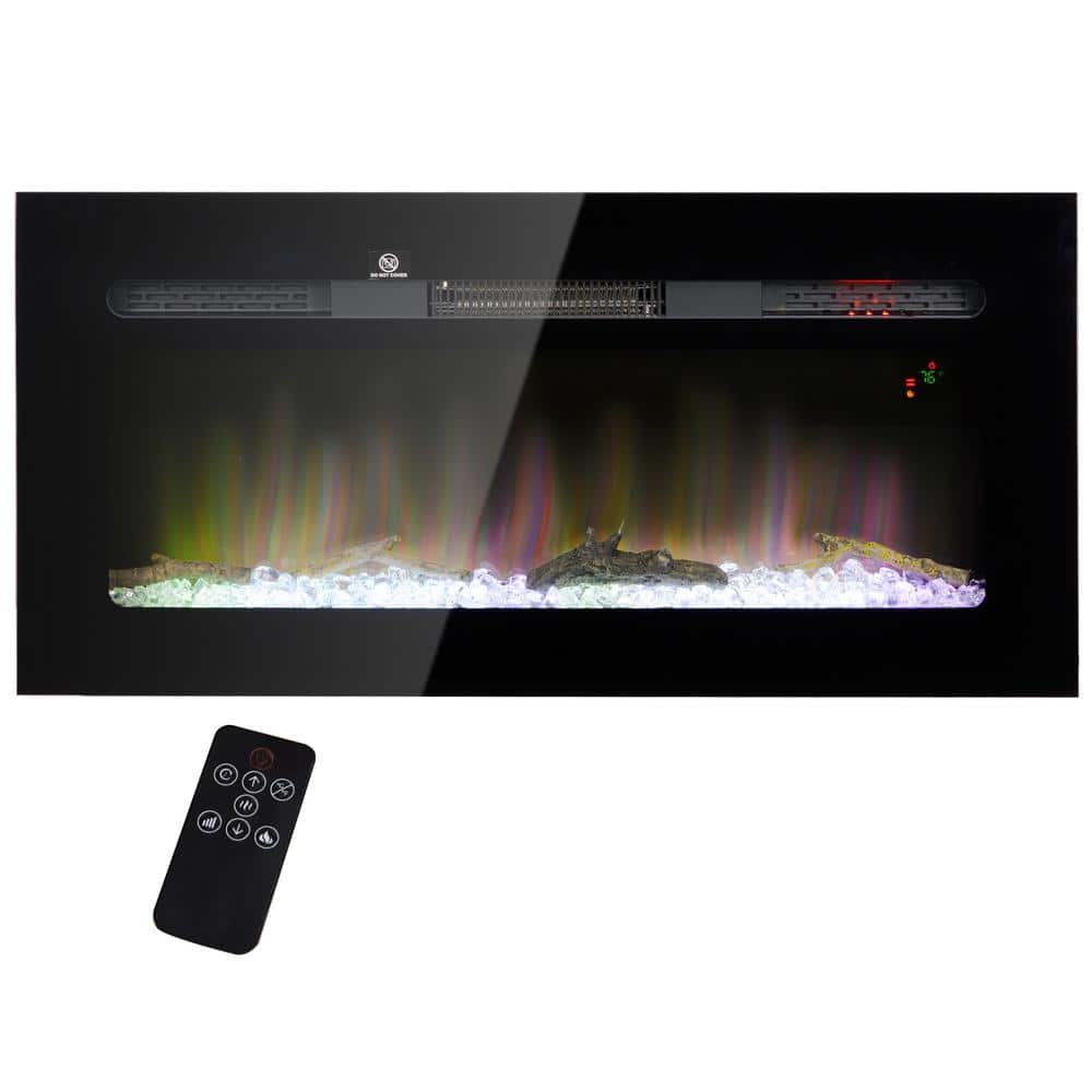 40 in. Recessed or Wall Mounted Electric Fireplace with Remote Control, Black - Hercitys