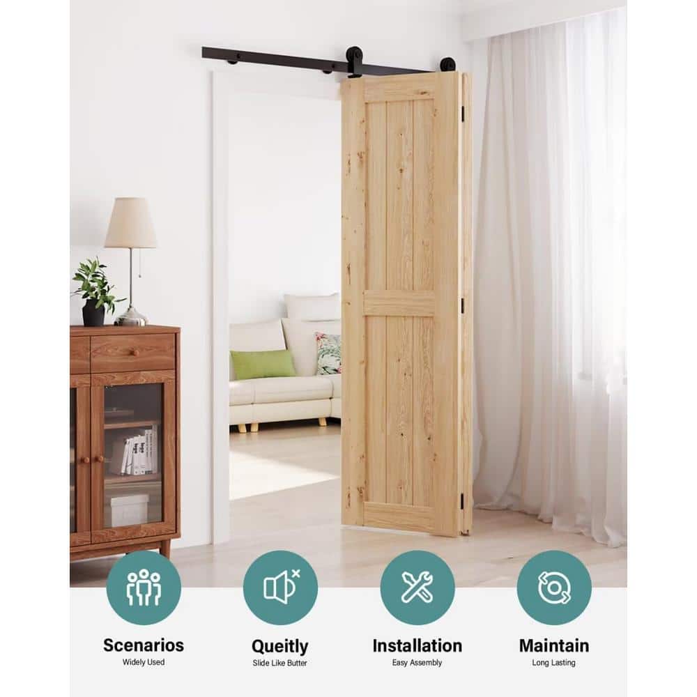 4 ft. /48 in. I Shape Frosted Black Top Mount Bi-Fold Sliding Barn Door Hardware Track Kit for Double Doors - Hercitys