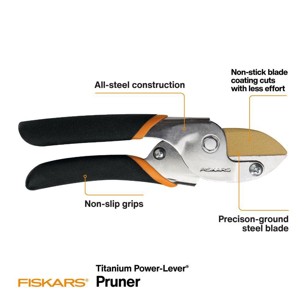 5/8 in. Cut Capacity Titanium Coated Steel Blade with Non-Slip Grip Anvil Hand Pruning Shears - Hercitys