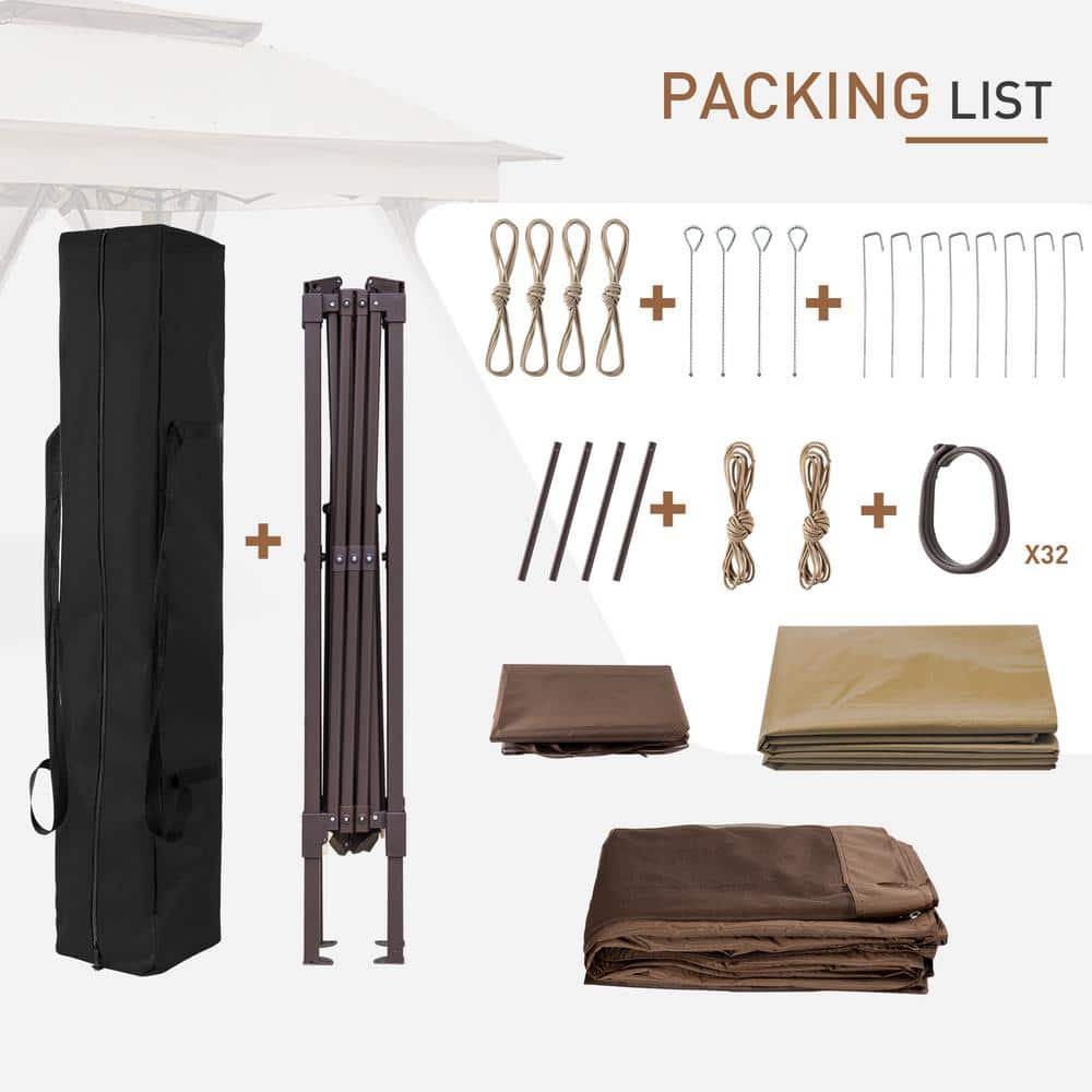 11 ft. x 11 ft. Beige Steel Pop-Up Gazebo with Mosquito Netting - Hercitys