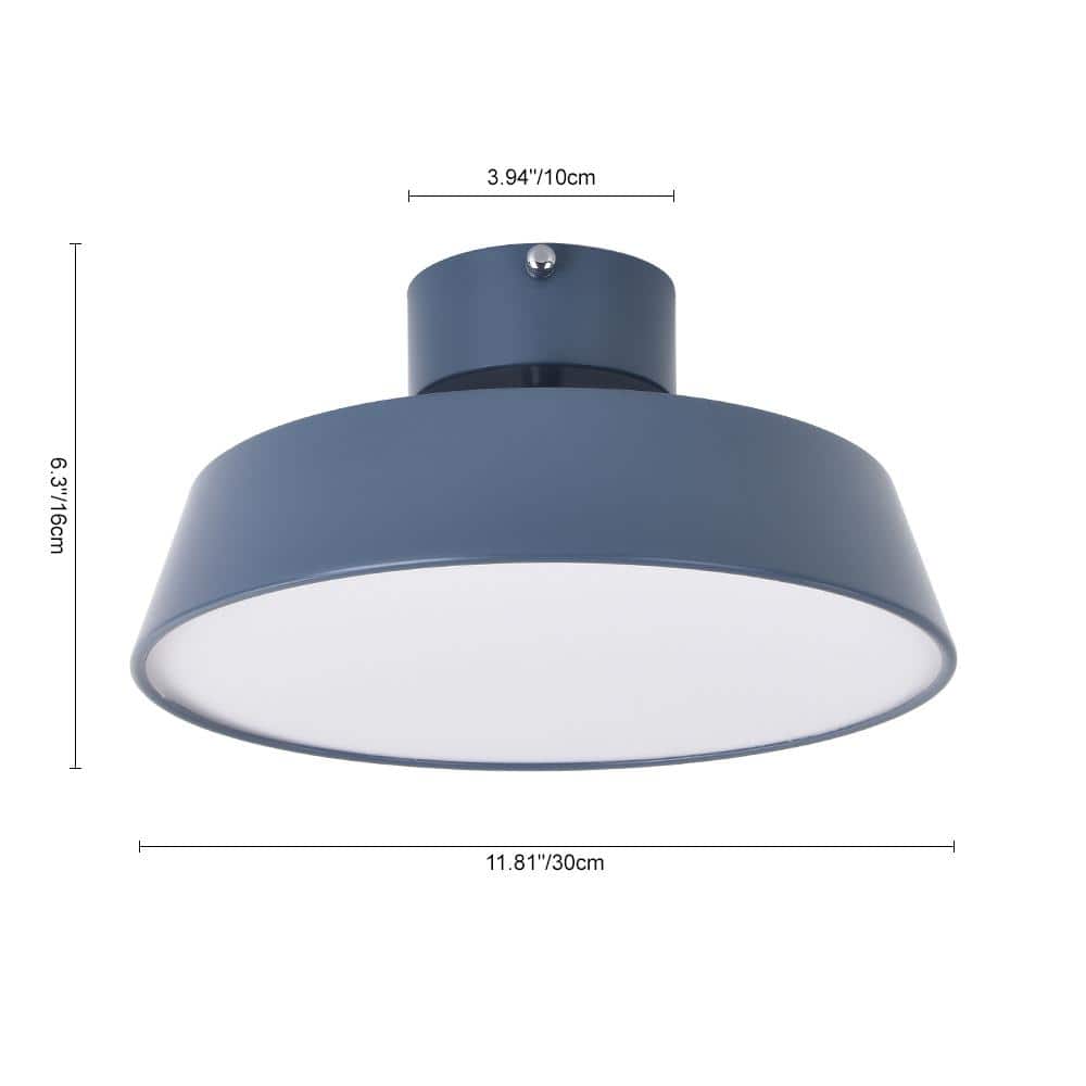 11.81 in. 1-Light Blue LED Semi-Flush Mount with Drum Shade Scandinavian Ceiling Light - Hercitys