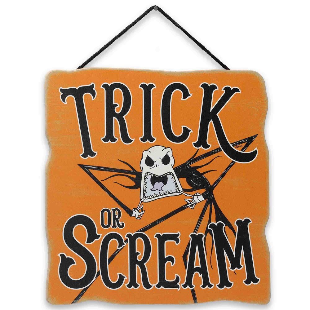 11 in. Orange Tim Burton’s The Nightmare Before Christmas Trick or Scream Halloween Hanging Wood Indoor Wall Decor - Hercitys