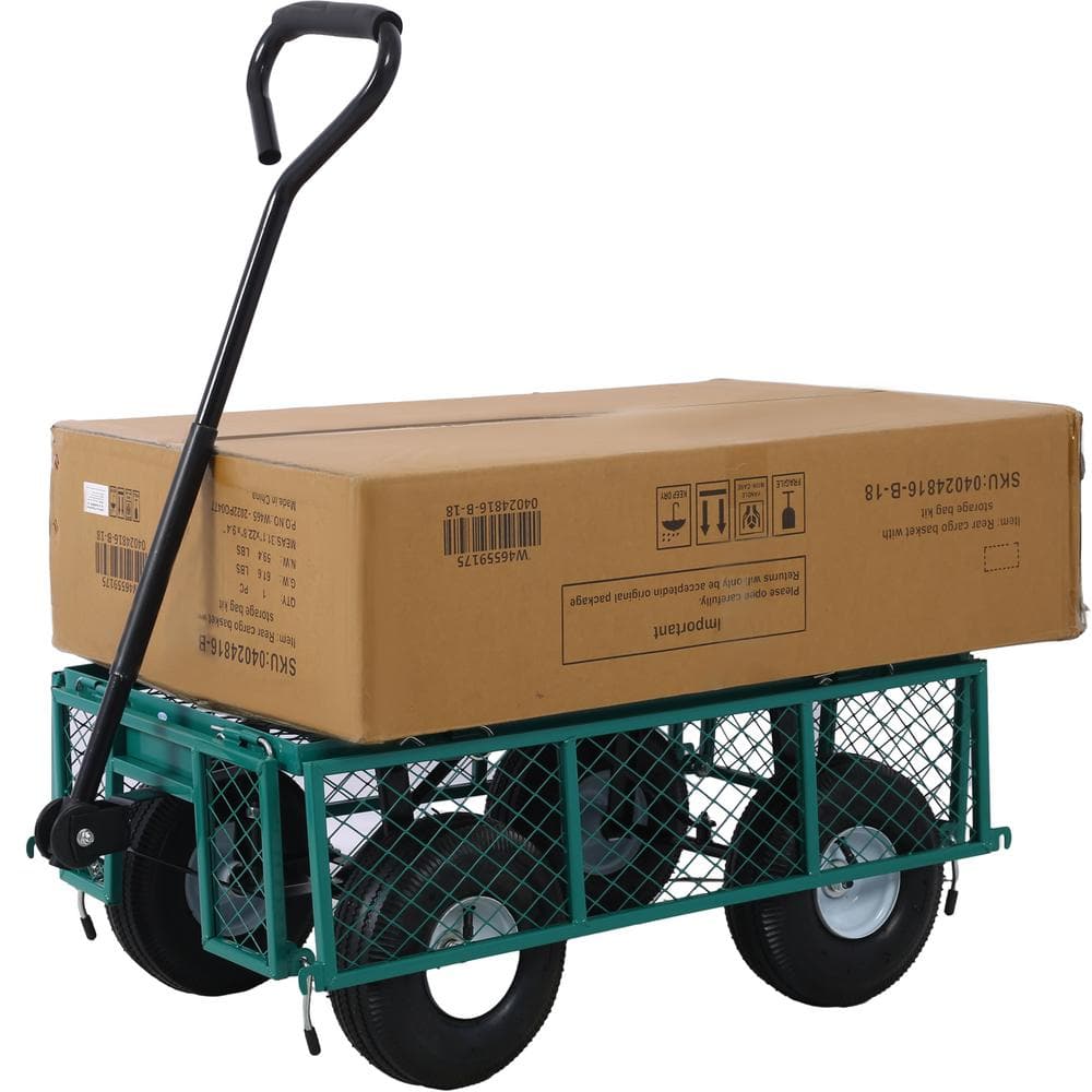 3 cu. ft. 500 lbs. Capacity Metal Yard Wagon Garden Cart Removable Sides Flat Bed Green - Hercitys