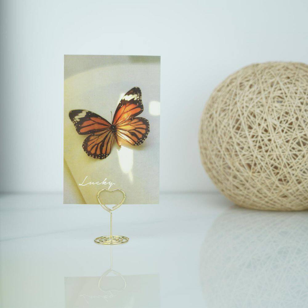 1.2 in. x 2 in. Gold Heart Nickel Place Card Holder Ser of 200 Pcs Table Sign Picture Photo for Valentine’s Day - Hercitys