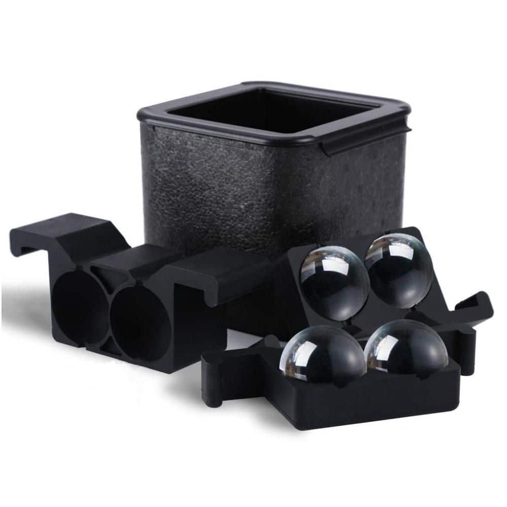 4-Cavity 2.5 in. Round Ice Sphere Trays, Black Ice Mold, Crystal Clear Ice Ball Maker for Whiskey - Hercitys