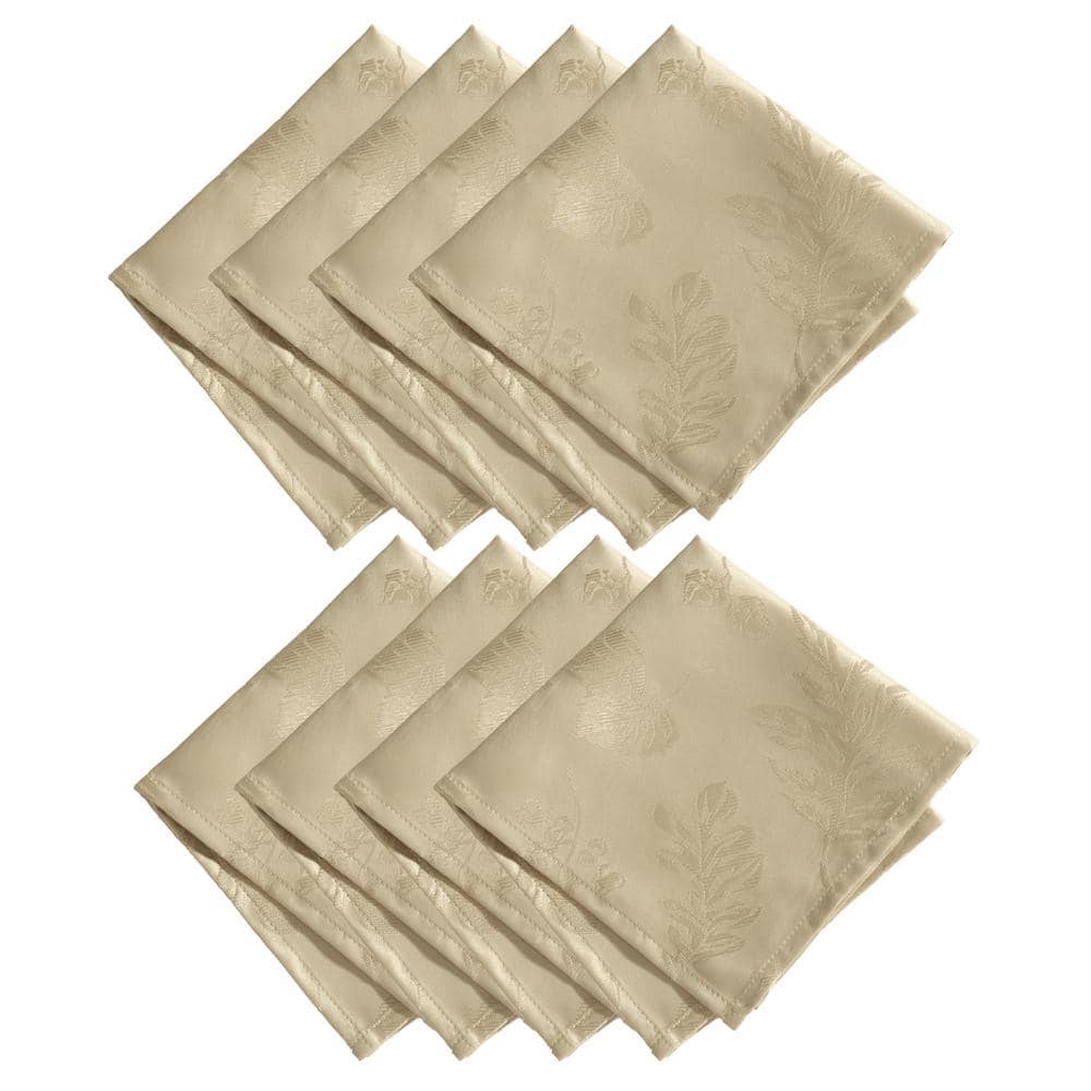 17 in. W x 17 in. L Taupe Polyester Elegant Woven Leaves Jacquard Damask Napkins (Set of 8) - Hercitys