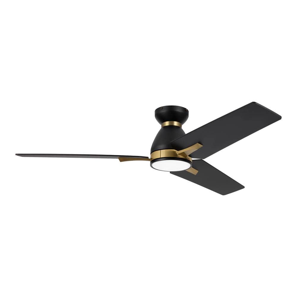 44 In. (3.7 ft. ) 3 Blades Indoor Flush Mount Ceiling Fan with Integrated LED, Black and Gold - Hercitys