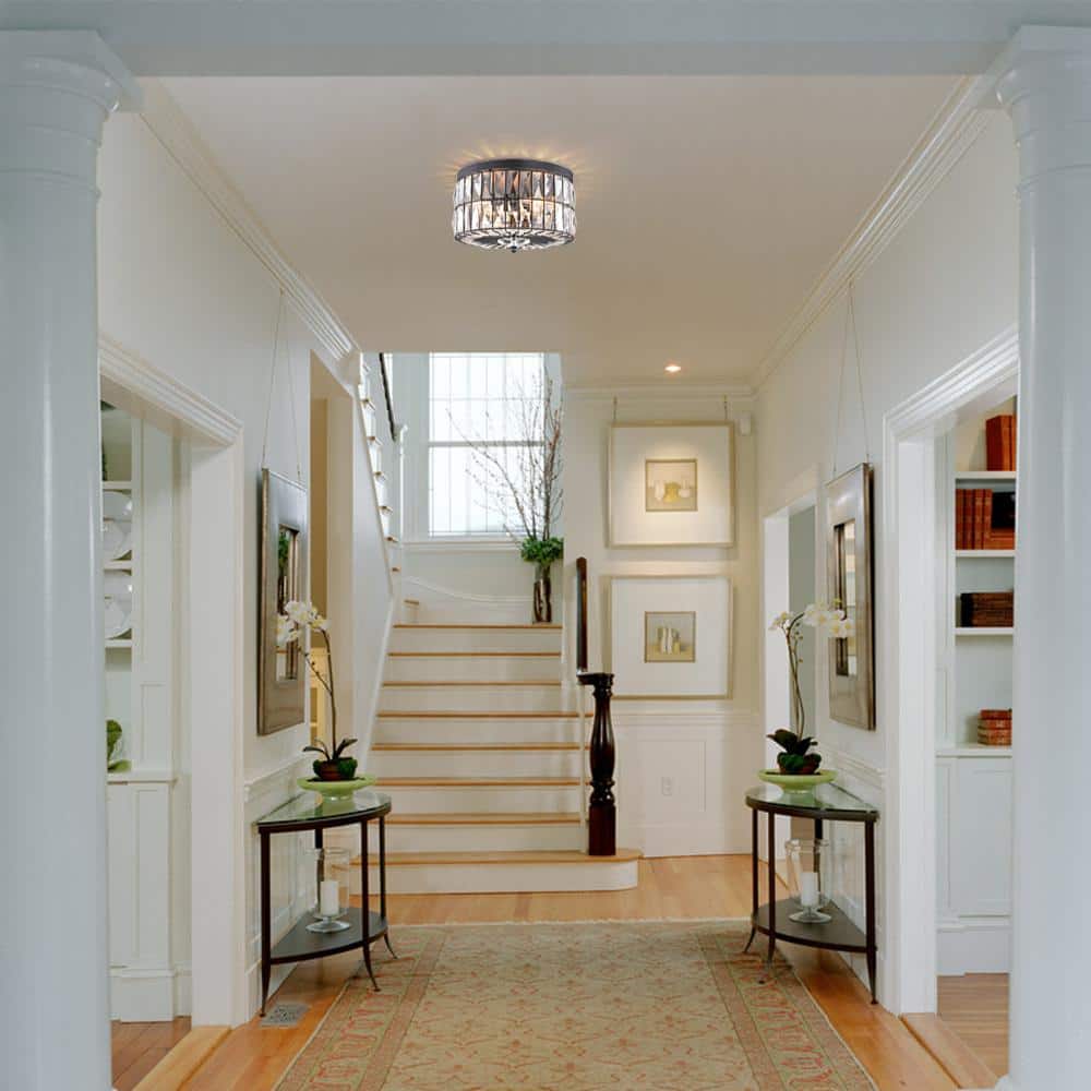 11.75 in. 2-Light Black Ceiling Flush Mount Light with Crystal Glass - Hercitys