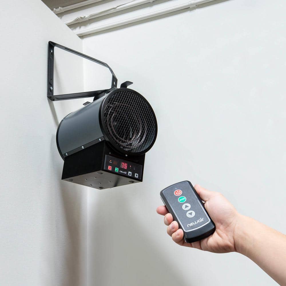 2-In-1 Electric Freestanding or Ceiling / Wall Mounted 240v Electric Garage Heater for 500 sq. ft. w/ Remote – Cool Grey - Hercitys