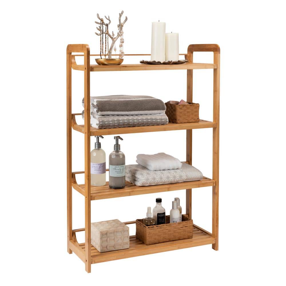 27.75 in. W x 41.13 in. H x 12 in. D Deluxe Bamboo Wood Finish Decorative Bathroom 4-Tier Shelf Shelving Unit - Hercitys