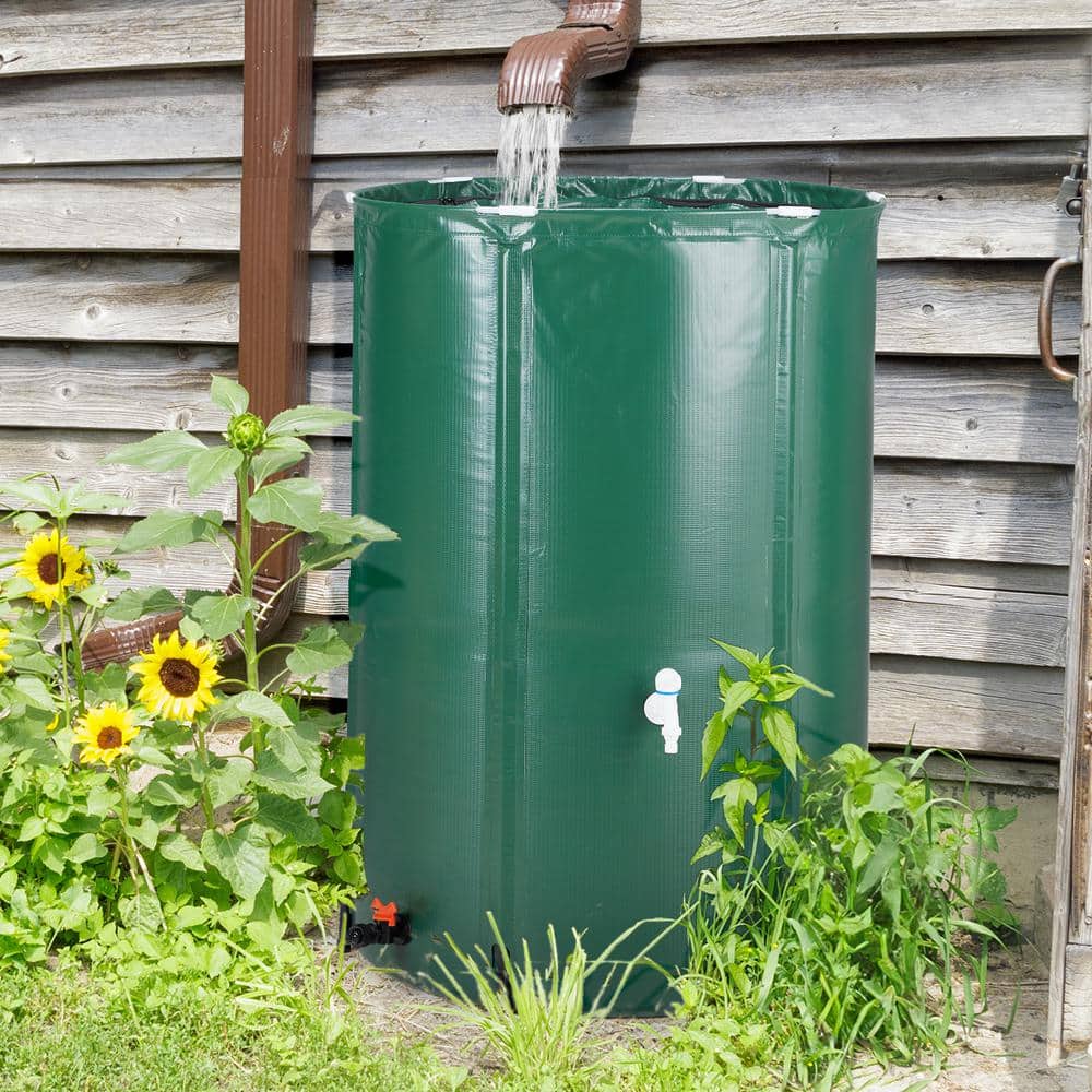 100 gal. Green PVC Foldable Rain Barrel with Screen Cover and Hose Spigot for Garden, Plant Beds and Rainwater Storage - Hercitys