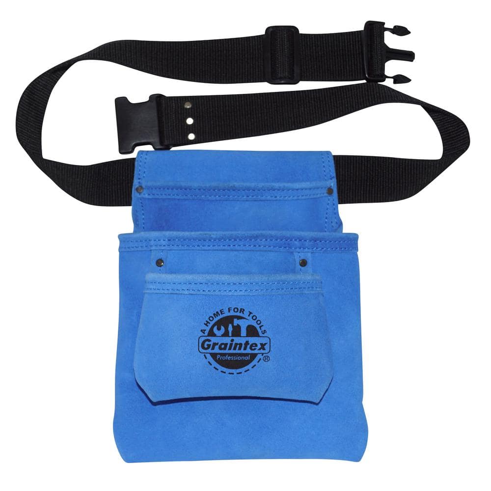 3-Pocket Nail and Tool Pouch with Blue Suede Leather Belt - Hercitys