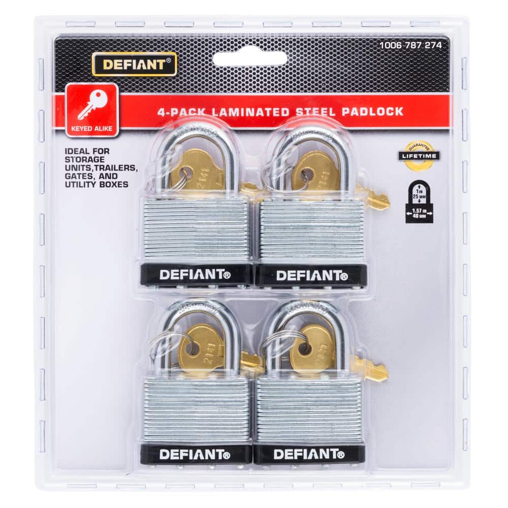 40 mm 1 in. 4-Pack Laminated Steel Shackle Keyed Padlocks (Includes 4 Keys) - Hercitys