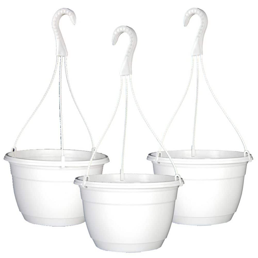 10 in. Dia White Plastic Hanging Basket (3-pack) - Hercitys