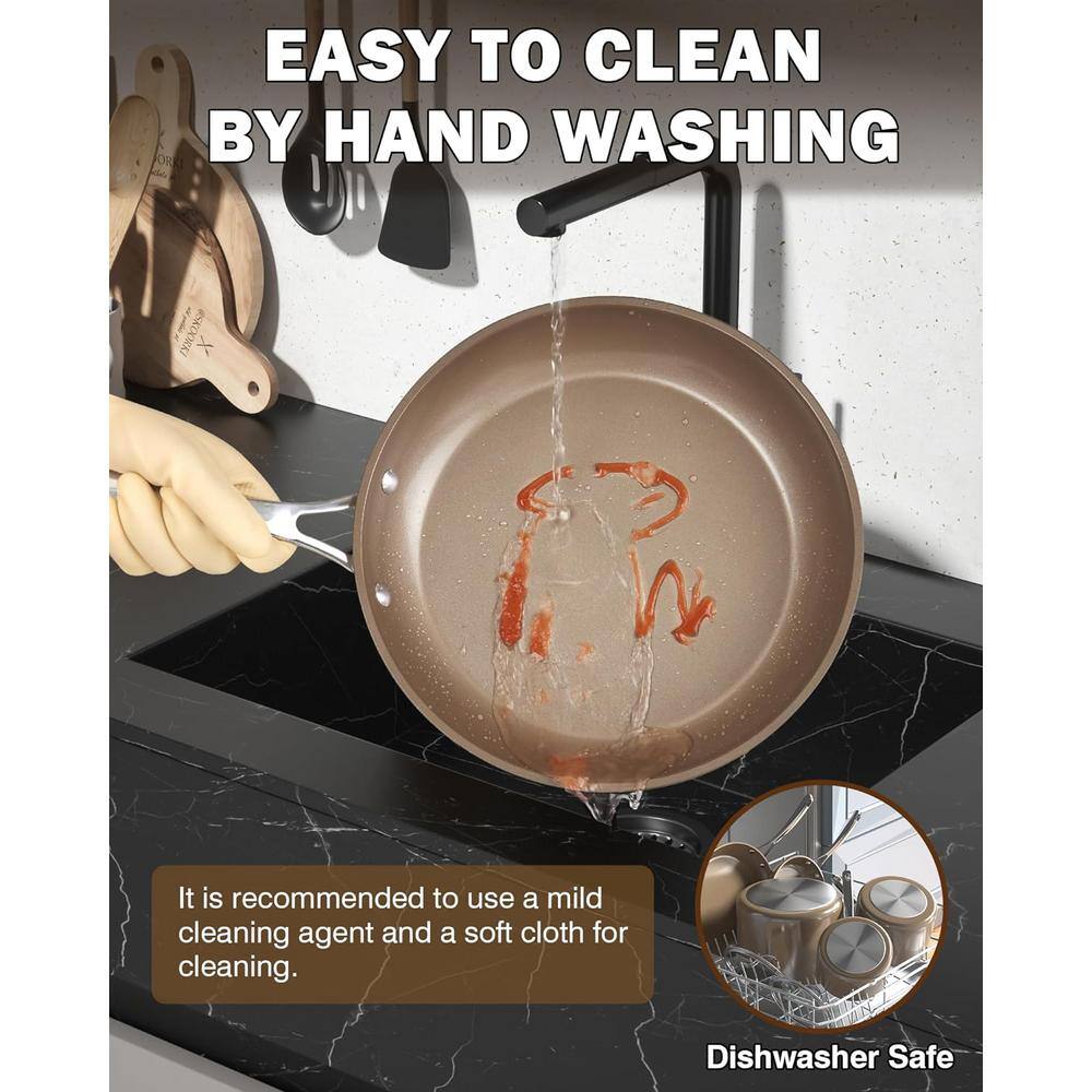 10.5 in. Classic Hard Anodized Ceramic Nonstick Aluminum Skillet Egg Omelette Frying Pan Bronze - Hercitys