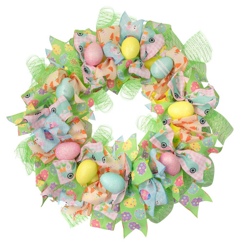 24 in. H Unlit Pastel Easter Egg and Ribbons Wreath - Hercitys
