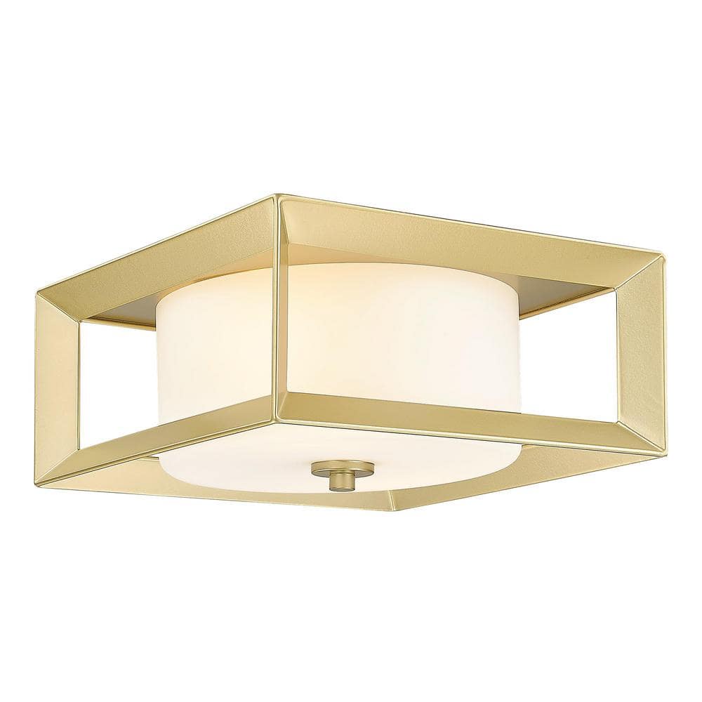 11.4 in. 2-Light Gold Finish Modern Flush Mount with Frosted Glass Shade and No Bulbs Included 1-Pack - Hercitys