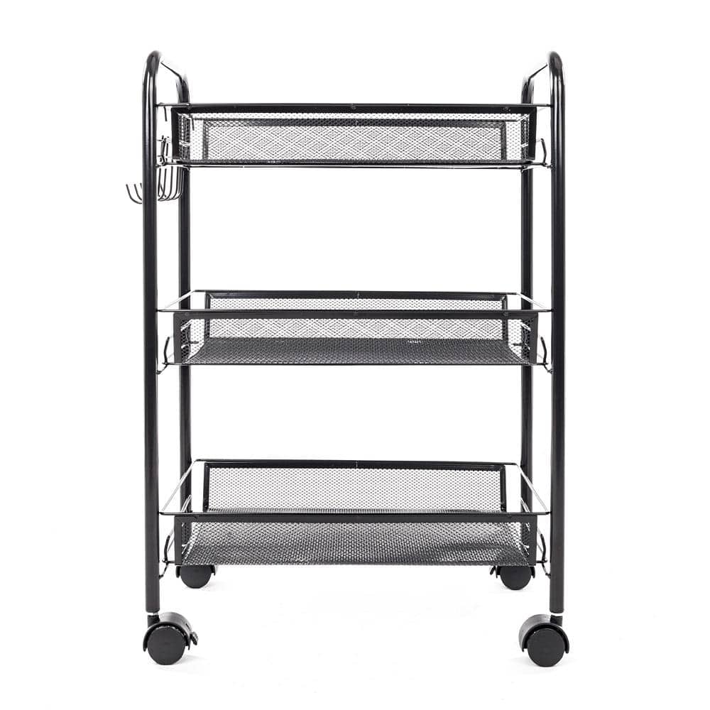 3 Tiers Iron Multi-Functional 4-Wheeled Storage Cart in Black - Hercitys