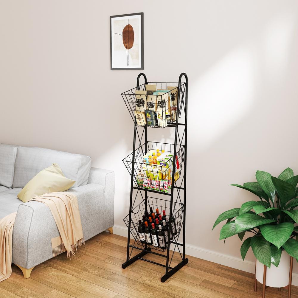 3-Tier Kitchen Storage Basket Organizer, Freestanding Metal Wire Rack for Fruit, Vegetables, and Pantry Items - Hercitys