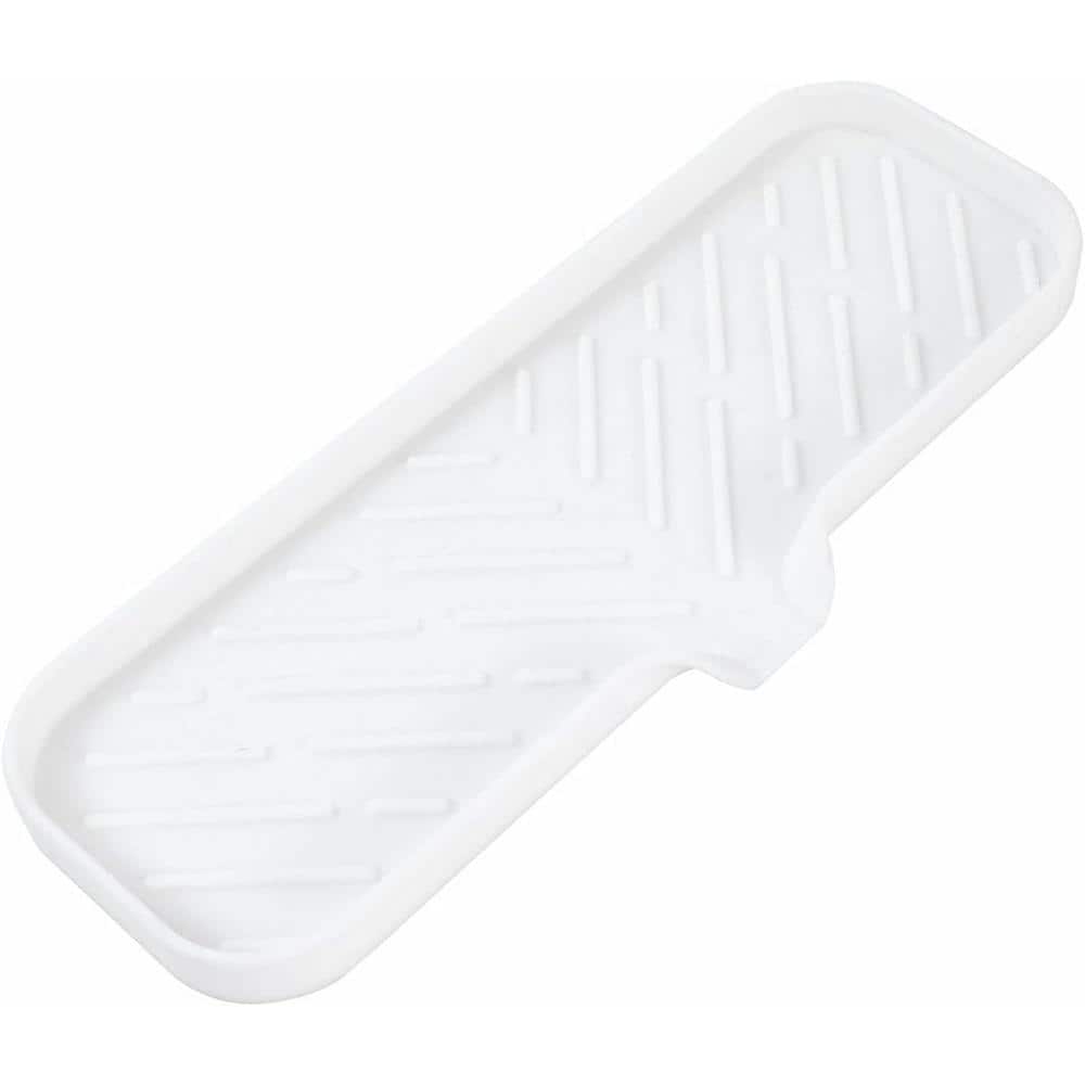 12 in. Silicone Bathroom Soap Dishes with Drain and Kitchen Sink Organizer, Sponge Holder, Dish Soap Tray in White. - Hercitys