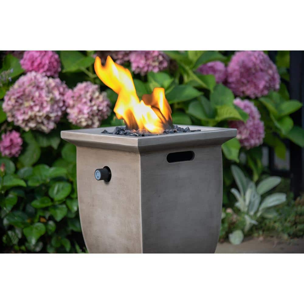 11 in. W x 14.9 in. H Outdoor Square Steel Frame LP Gas Slate Fire Pit with Match Light Ignition and Fire Glass - Hercitys