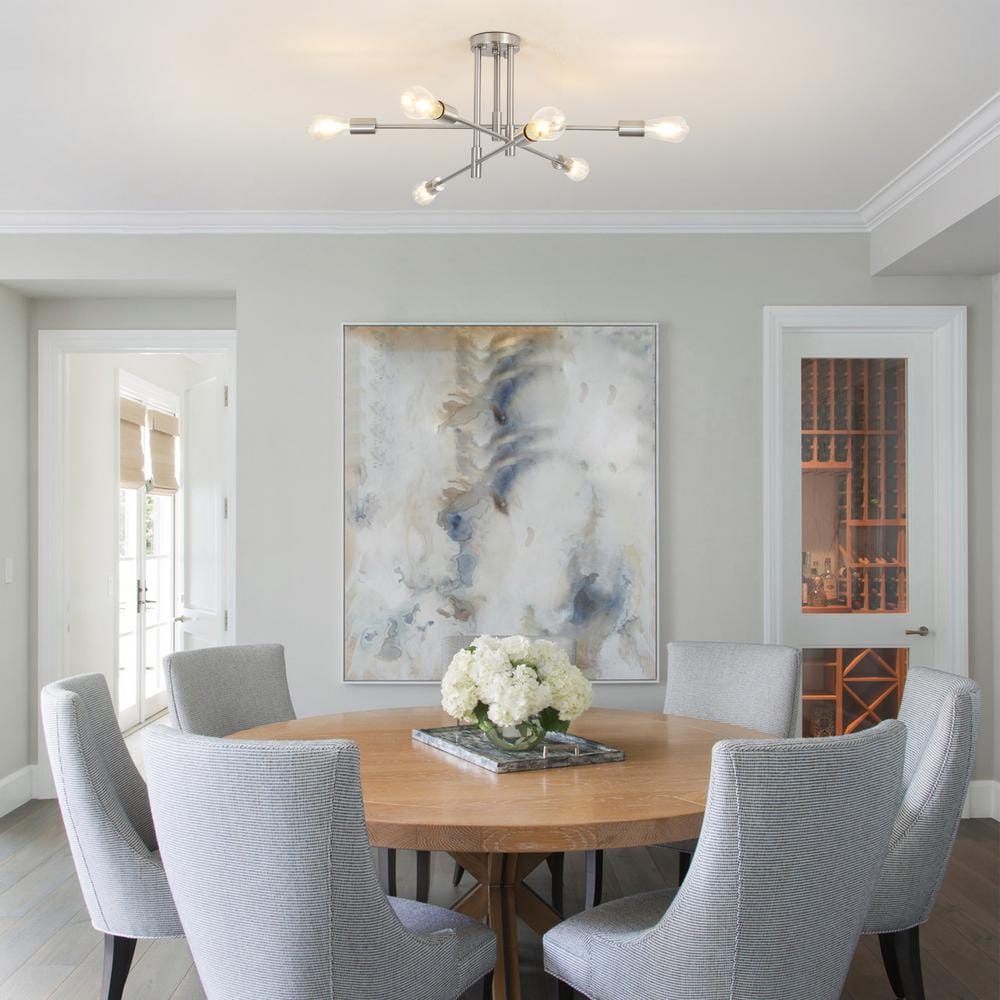 27.56 in. 6-Light Modern Nickel Semi- Flush Mount for Bedroom Foyer with No Bulbs Included - Hercitys