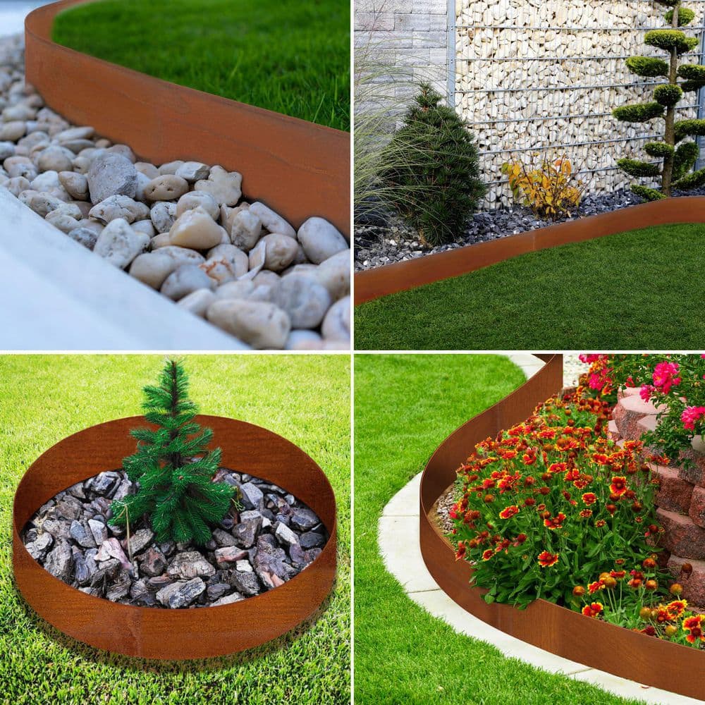 5 in. H x 40 in. W Brown Steel Landscape Edging, Hammer-in Metal Garden Edging Border with Clips, Paver Edging (10-Pack) - Hercitys