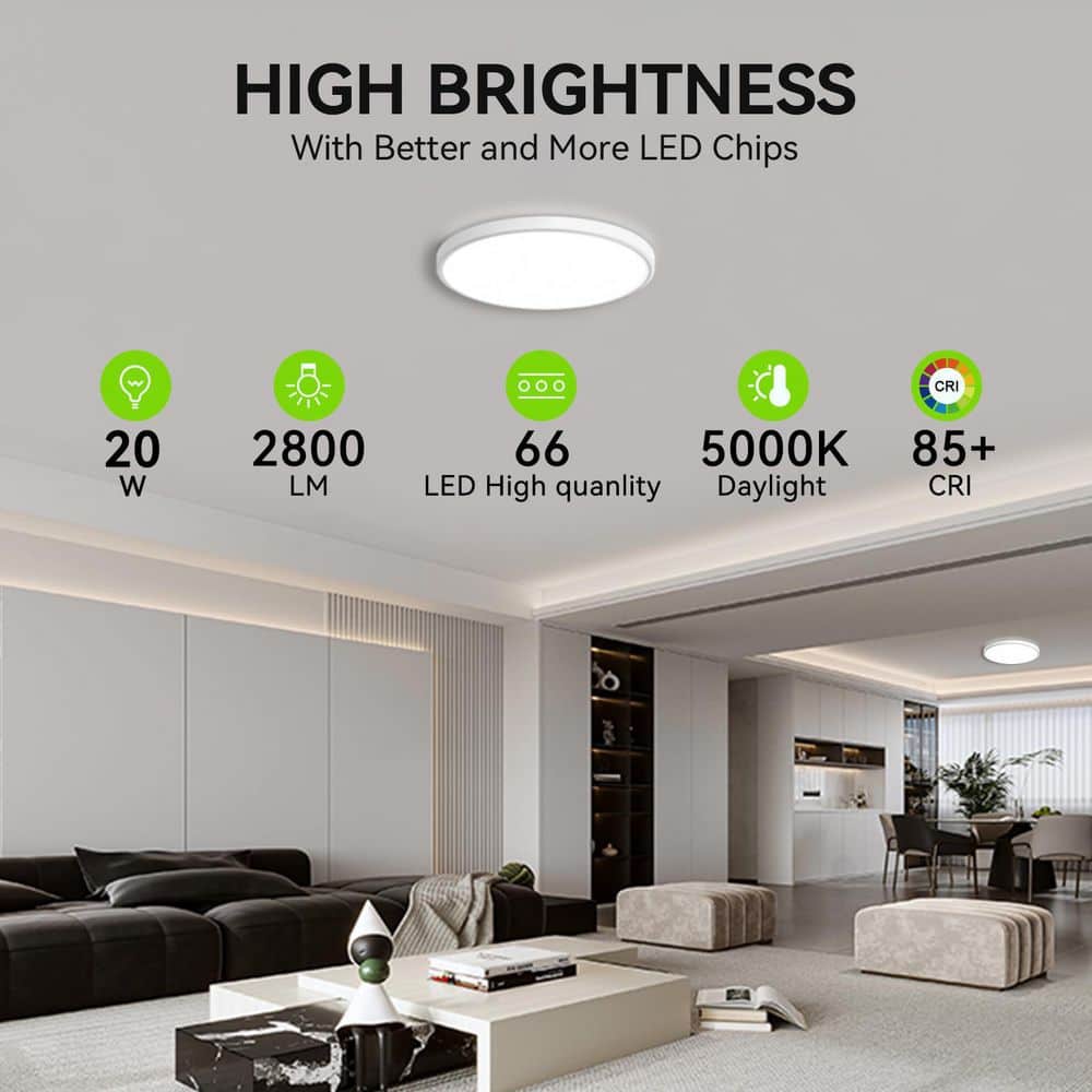 4 Pack 9 in. White Dimmable LED Flush Mount Ceiling Light, 2800 Lumen Super Slim Ceiling Light for Bedroom, Living Room - Hercitys