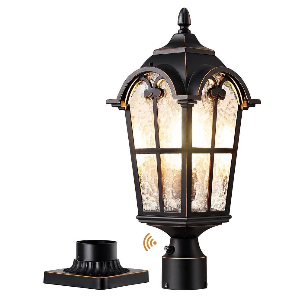 22 in. Large 1-Light Black Aluminum Dusk to Dawn Outdoor Waterproof Pier Mount Light with No Bulbs Included - Hercitys