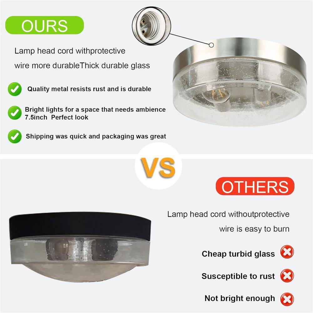 10.75 in. W 2-Light Ceiling Light Fixture Semi-Flush Mount Lighting with Seeded Glass Shade, Bulbs Not Include, Silver - Hercitys