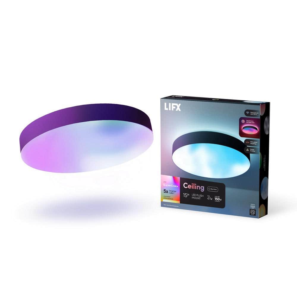 15 in. Matte Black Indoor Selectable LED Flush Mount Multi-Color Smart WiFi Ceiling Light Works Alexa/Hey Google/HomeKit - Hercitys